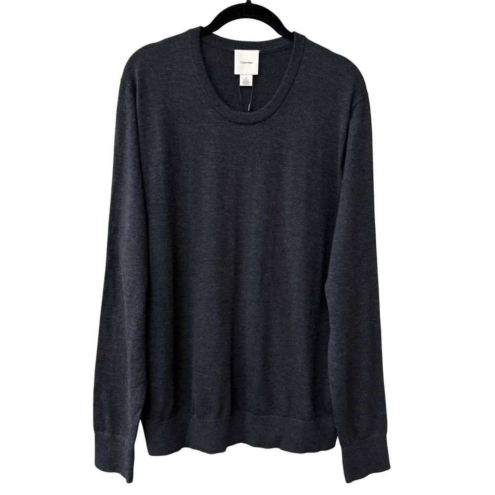 NWT Calvin Klein Mens Merino Wool Crewneck Sweater Size Large Classic Gunmetal